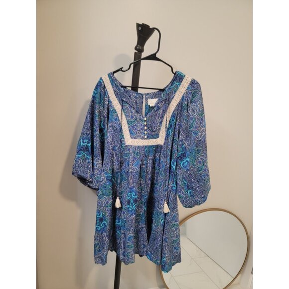 Anthropologie Pants - Anthropologie Lissa Boho Blue Printed Dress Romper Size M